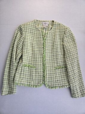 Vintage Green Tweed Fringe Blazer Jacket - Conrad C Petite - Size 6